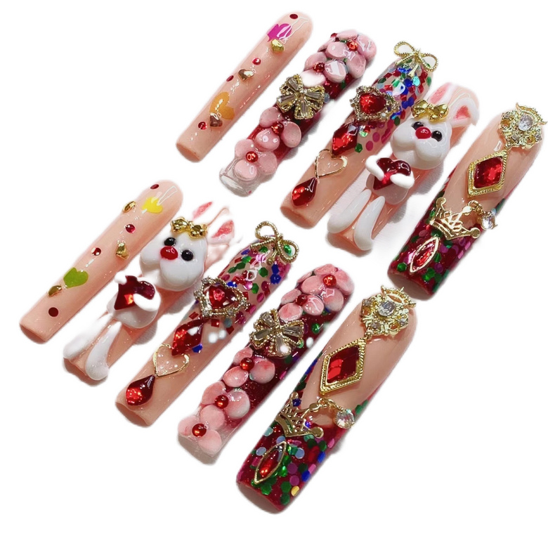 Nude Bunny Carved Easter Nails【H31-1038】