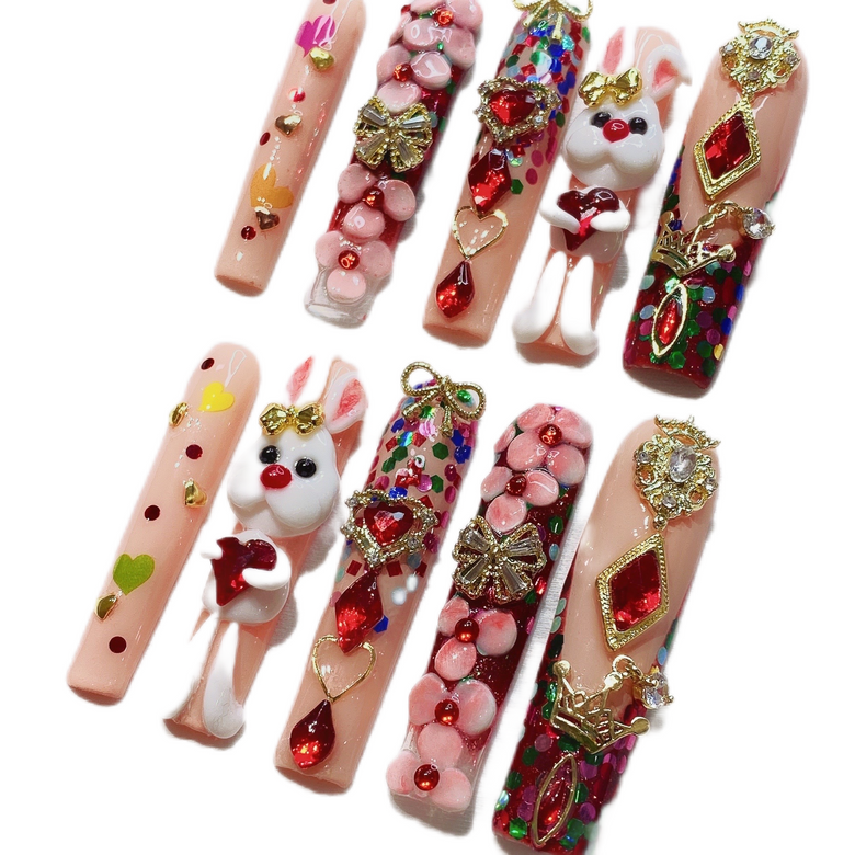 Nude Bunny Carved Easter Nails【H31-1038】