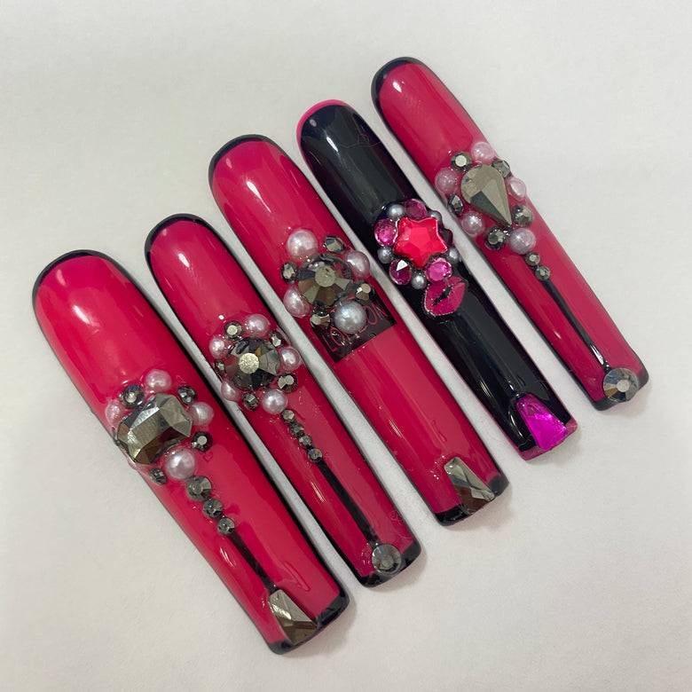 Rose red girly Nails【H44-1240】