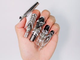 Starlit Noir Handmade Square Nails-H010