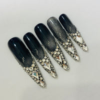 French black elegant diamond Nails【S44-1239】