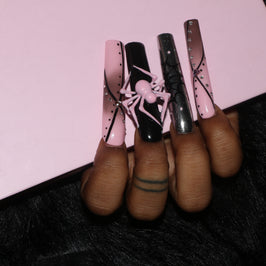 Black Pink Spider Nail H43-114