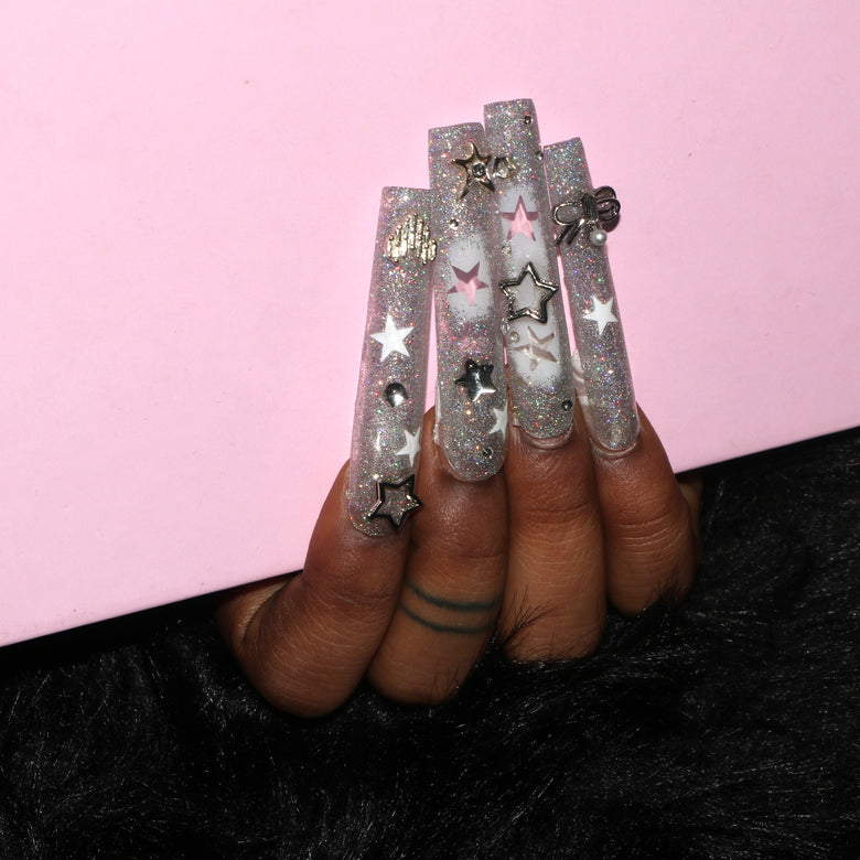 Dreamy Halo Rhinestones Handmade Square Nails H44-1211