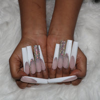 French Pink & White Diamond Nails H44-1205