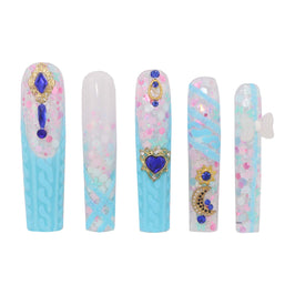 Azure Gem  Fantasy Blue Handmade Square Nail  H31-1069