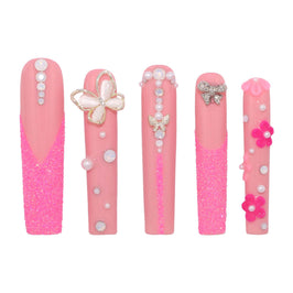 Pink Glitter Pearls Nail H44-1200