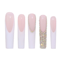 French Pink & White Diamond Nails H44-1205