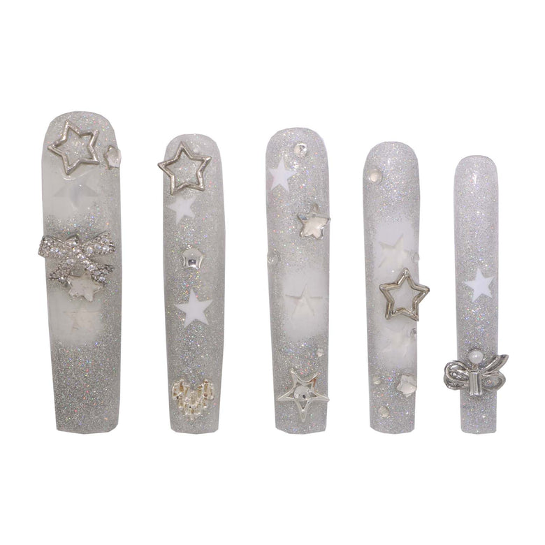 Dreamy Halo Rhinestones Handmade Square Nails H44-1211