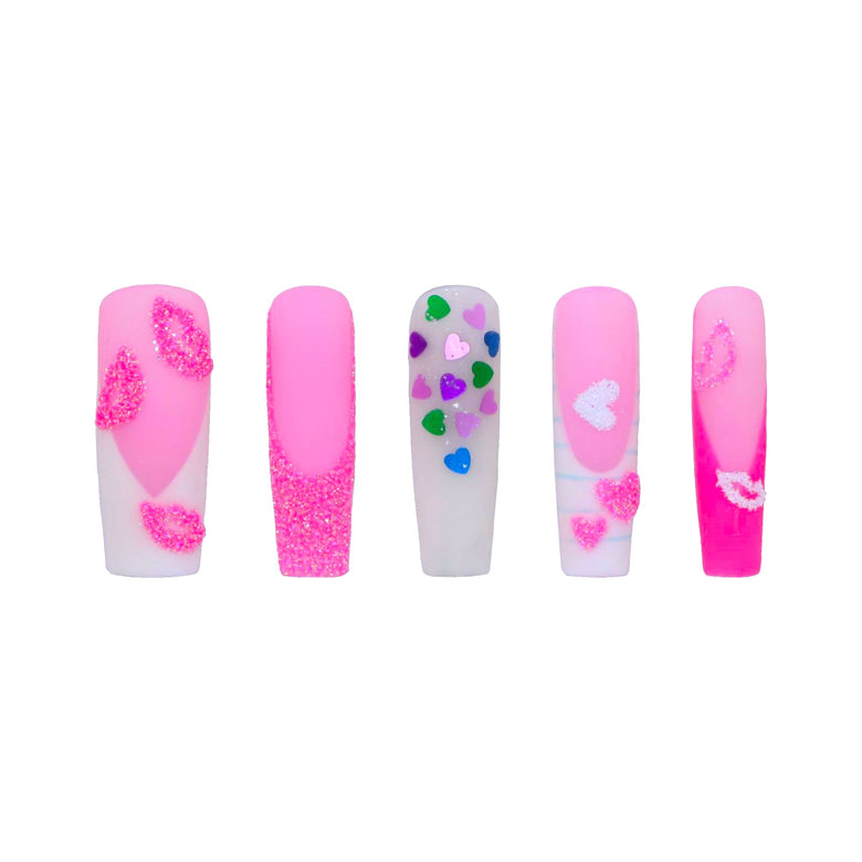 White-Pink and Bold Lip Square Nails【H44-1227】