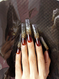 Coffee glaze full diamond manicure H020