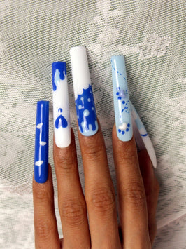 Hand painted blue cute Nails【H42-1098】