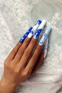 Hand painted blue cute Nails【H42-1098】