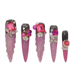 Black Pink Glitz Nail S31-1008