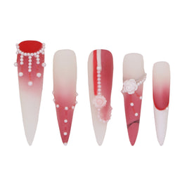 Red Pearl Gradient Nail S43-1134