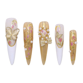 Golden Butterfly Pearl Nail S43-1136